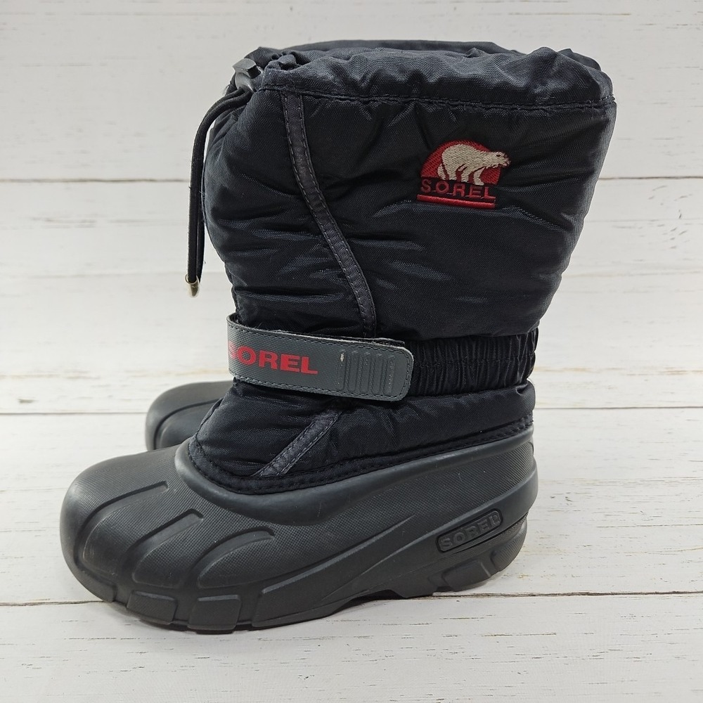 Sorel Flurry Youth 1 Black Winter Snow Boots Insulated Wool Lined NY1798-012